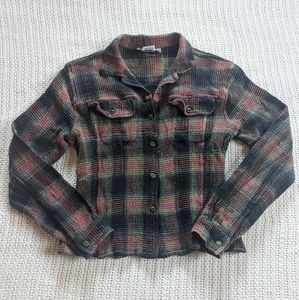 VTG MAGAZINE Women's Medium Button Down Shirt Plaid Long Sleeve Waffle Knit
